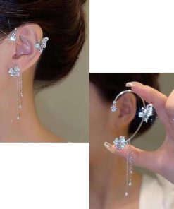 گوشواره مدل ایرکاف طرح گل پروانه نقره ای کد4